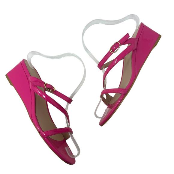 Stuart Weitzman Align II Buckle Patent Leather Wedge Sandal Pink Size US 8 - Picture 2 of 13